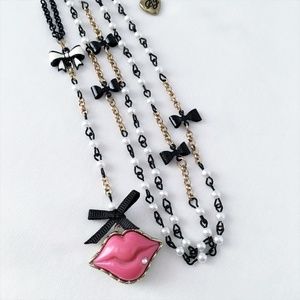 Betsey Johnson 'First Date' Lips Long Pendant Necklace